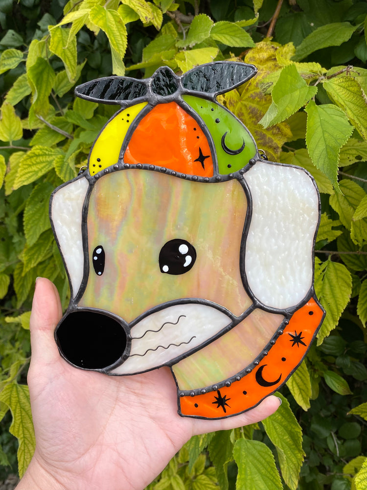 Helicopter Hat Dog Stained Glass Suncatcher