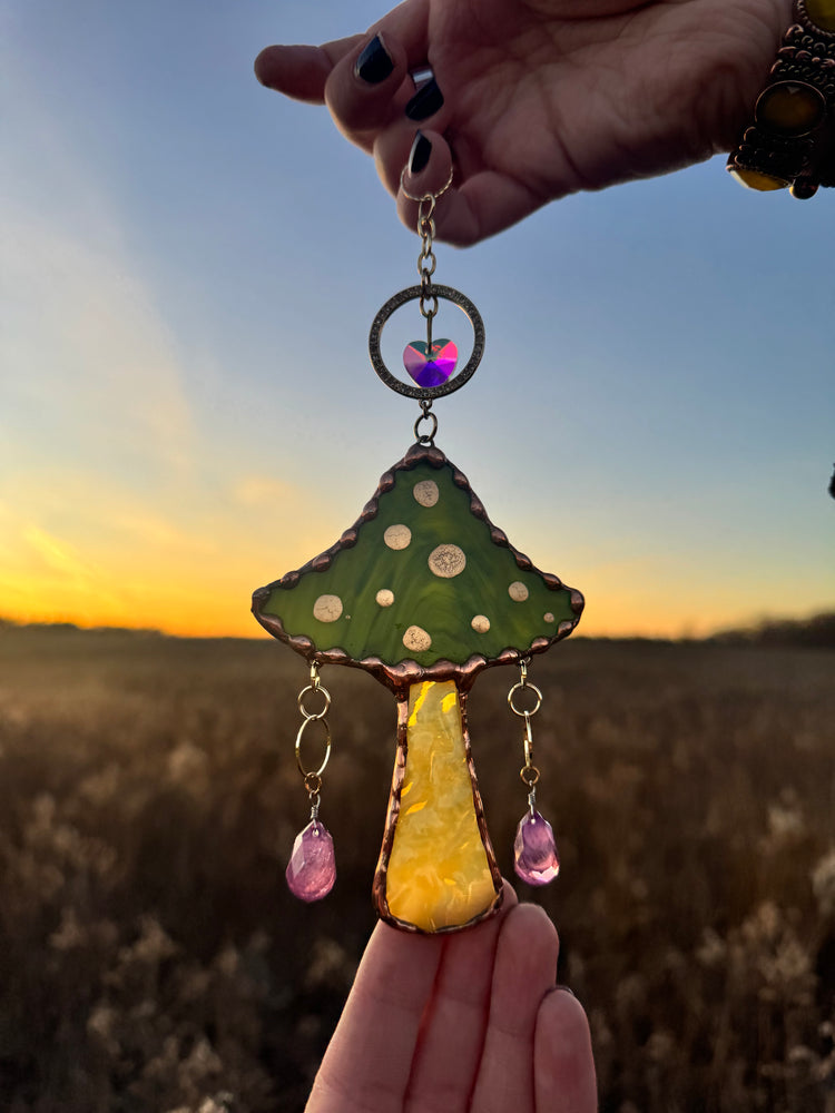 Green Mushroom Stained Glass Suncatcher