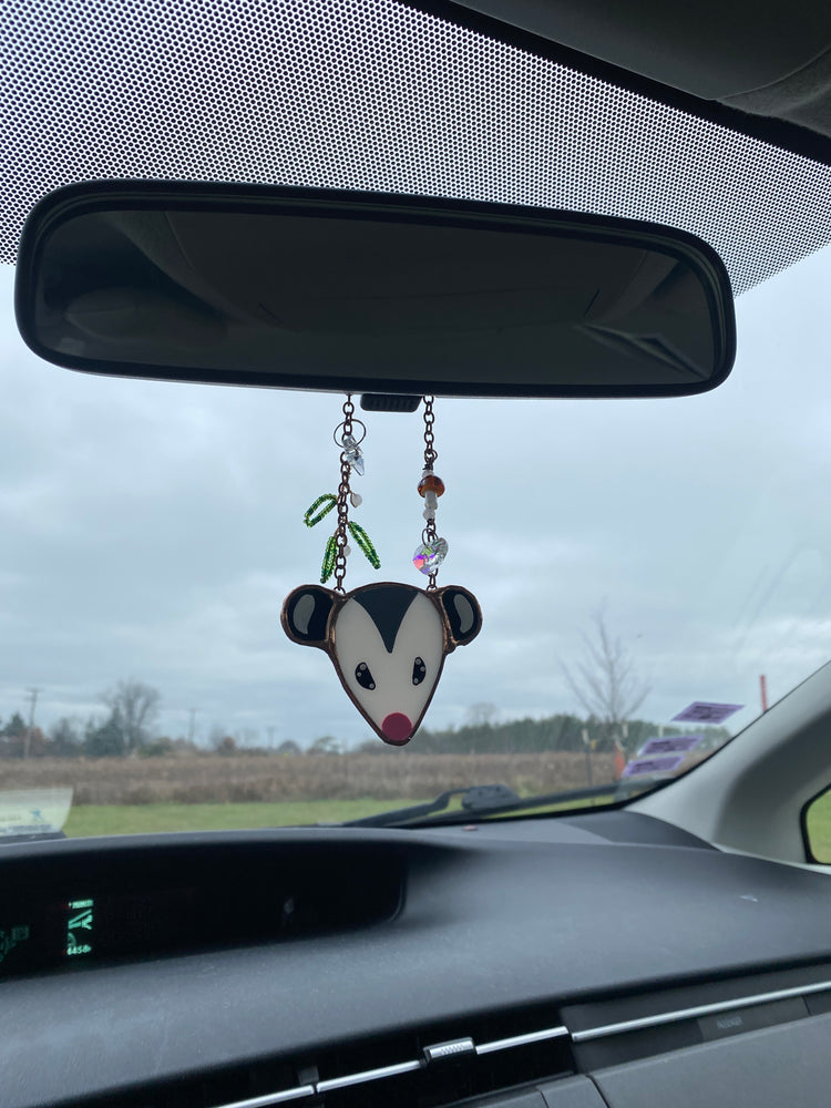 Forest Frenzy Opossum Stained Glass Car Charm