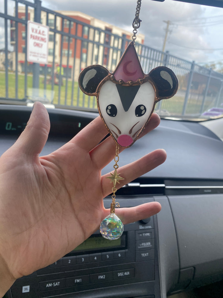 Pink Opossum Stained Glass Charm