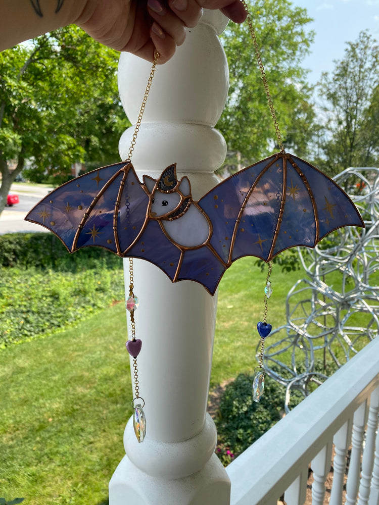 Purple Haze Wizard Bat Stained Glass Suncatcher