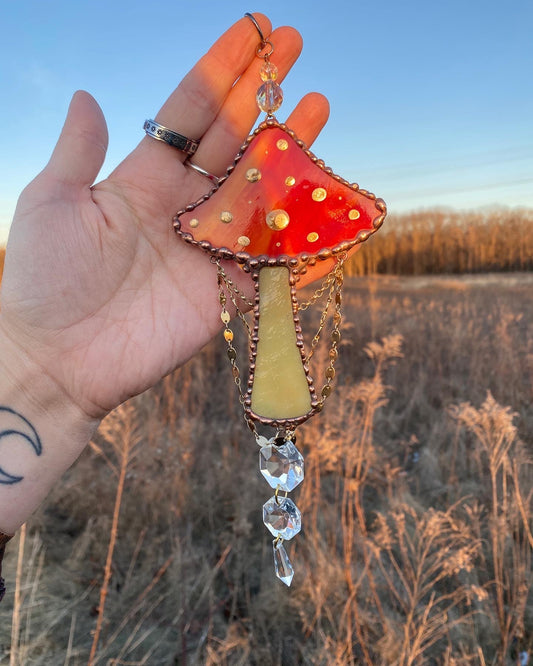 Red Mushroom Stained Glass Suncatcher