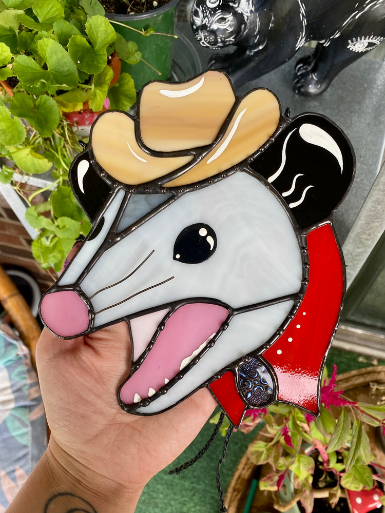 Made to Order: Screamy Cowboy Opossum Stained Glass Suncatcher