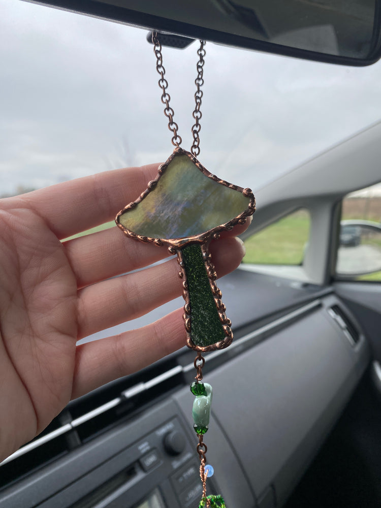 Emerald Mushroom Stained Glass Car Charm