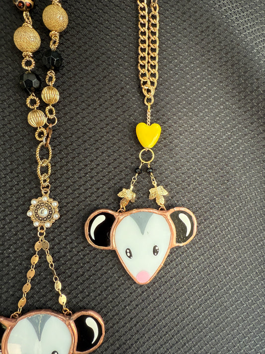 Yellow Heart Opossum Stained Glass Car Charm