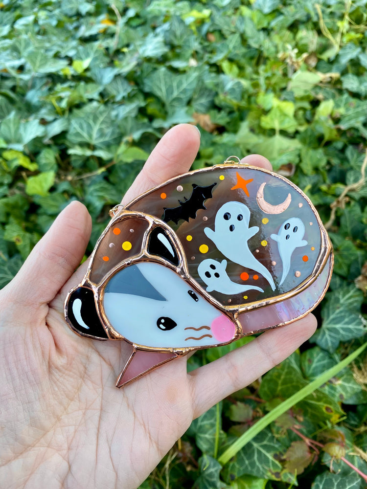 Mini Ghosts and Bats Opossum Stained Glass Suncatcher