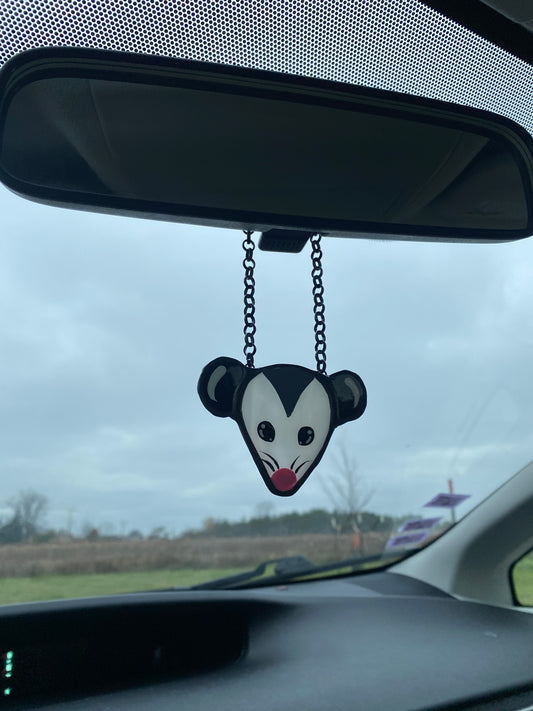 Simple Opossum Stained Glass Car Charm