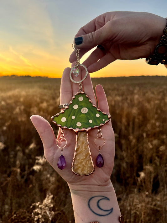 Green Mushroom Stained Glass Suncatcher