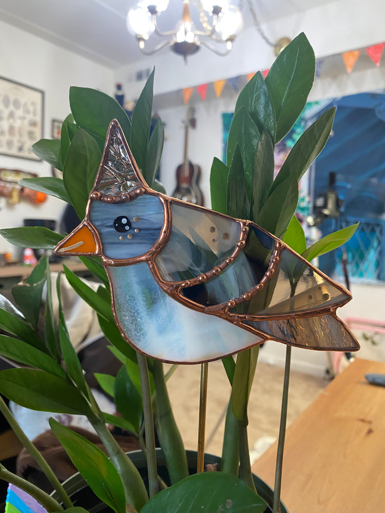 Tinfoil Hat Pigeon Stained Glass Planter Stake