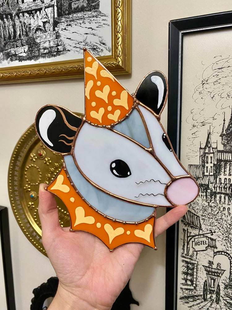 Orange Lovely Opossum Stained  Glass Suncatcher