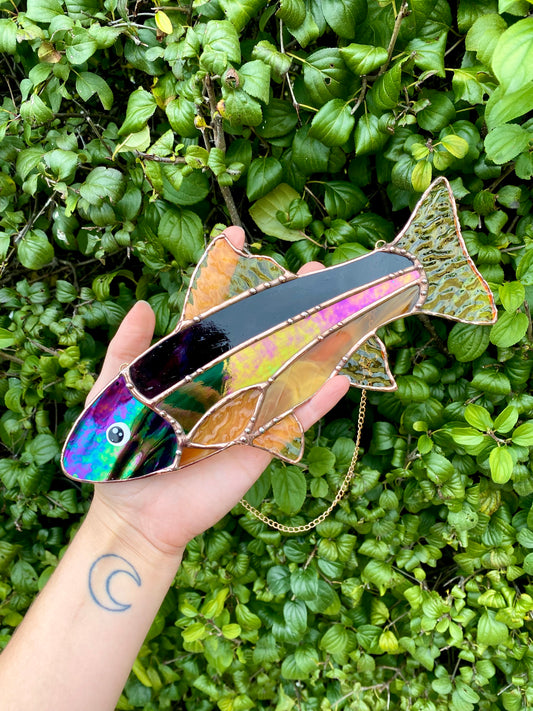 Iridescent Fish Stained Glass Suncatcher