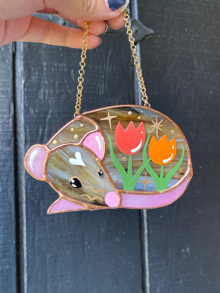 Mini Brown Tulip Rat Stained Glass Ornament