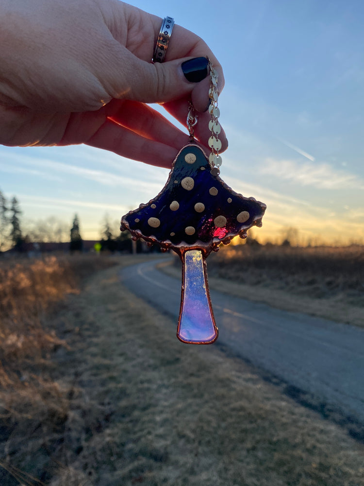 Blue Mushroom Stained Glass Ornament