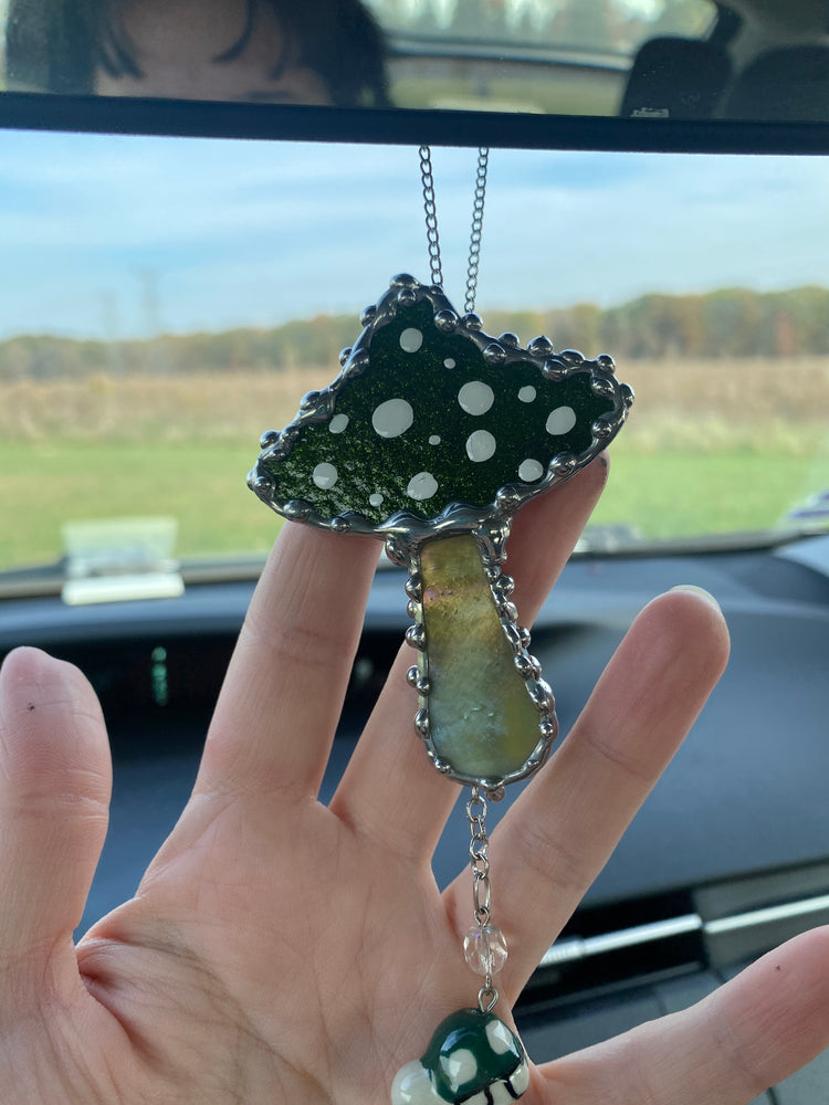 Green Mushroom and Turtle Stained Glass Charm