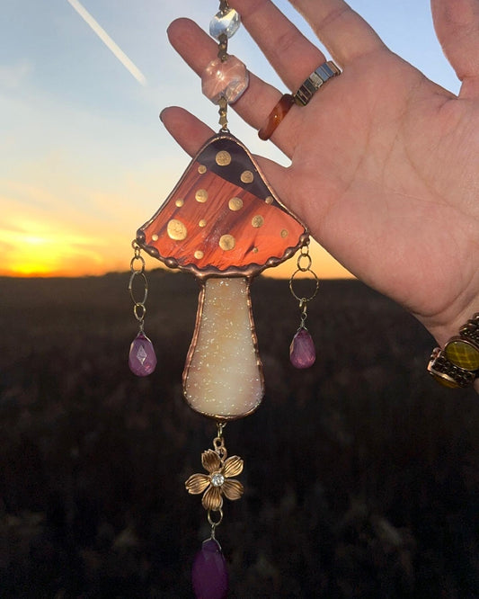 Purple Mushroom Stained Glass Suncatcher