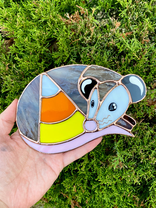 Golden Candy Corn Opossum Stained Glass Suncatcher