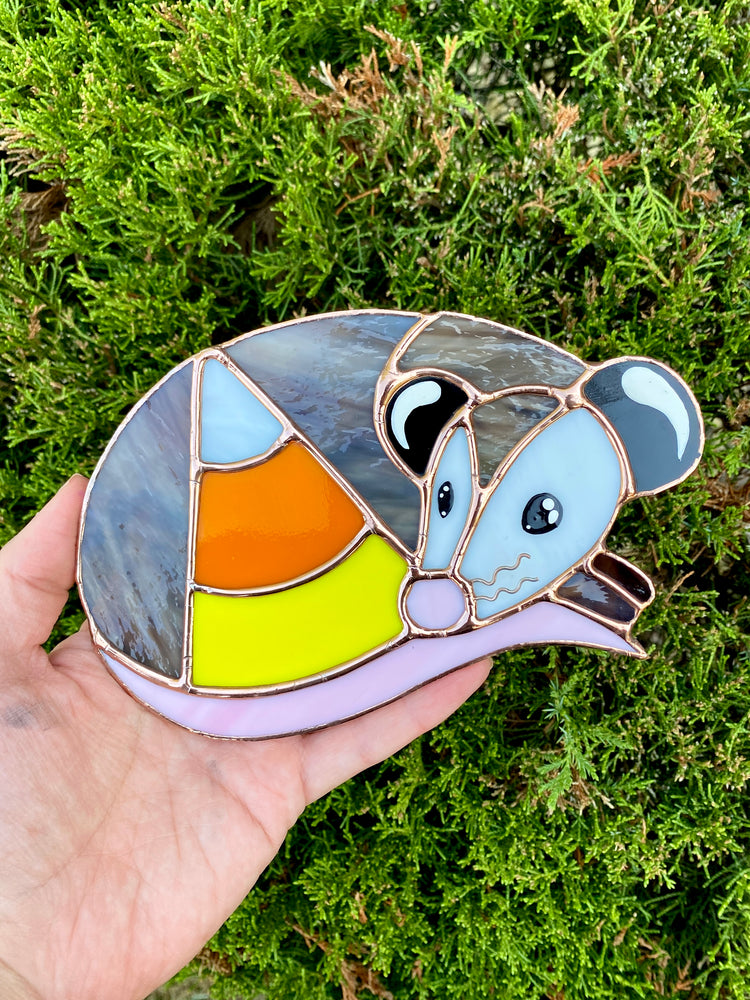 Golden Candy Corn Opossum Stained Glass Suncatcher