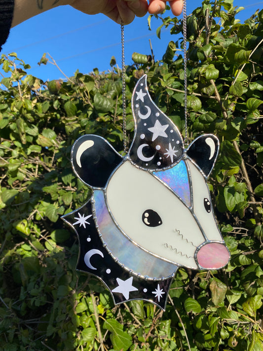 Purple Starry Opossum Stained Glass Suncatcher