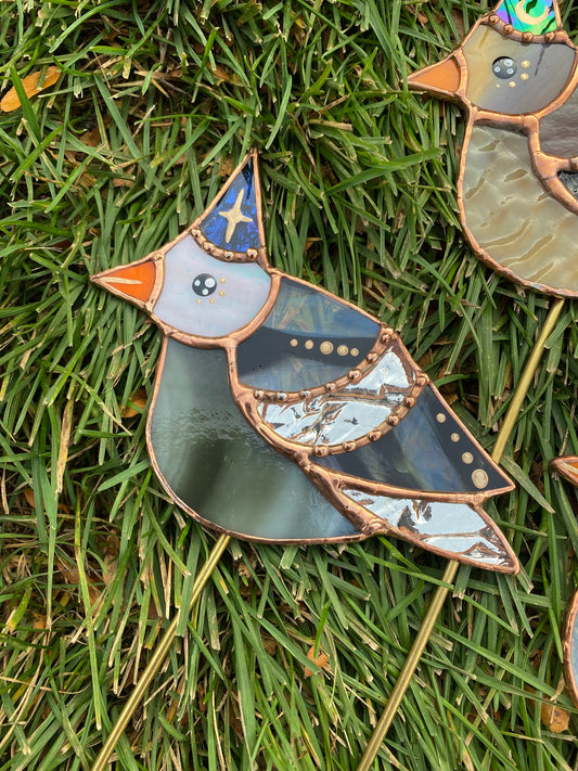 Wizard Pigeon Stained Glass Planter Stake