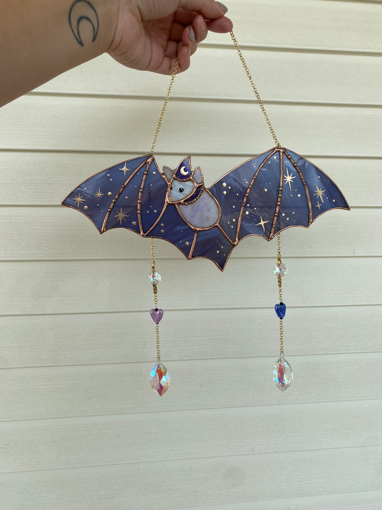 Purple Haze Wizard Bat Stained Glass Suncatcher