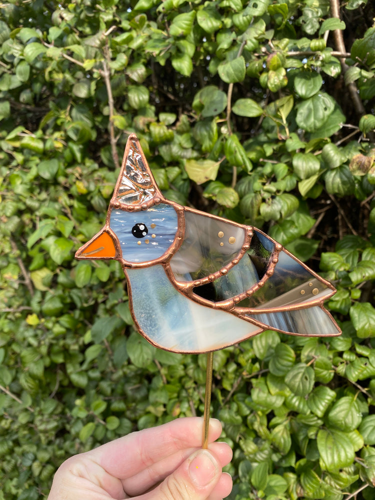 Tinfoil Hat Pigeon Stained Glass Planter Stake