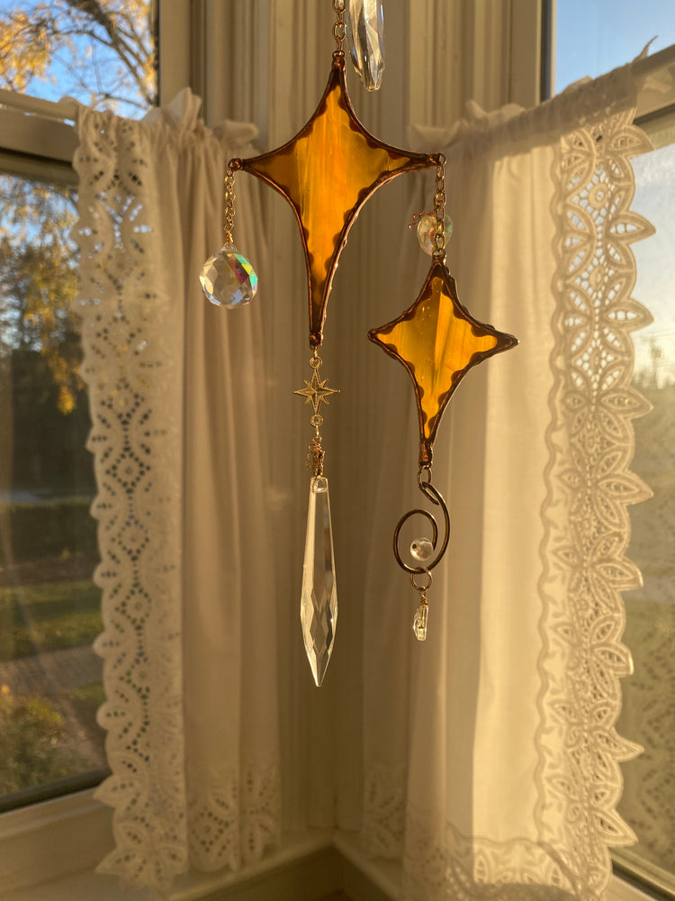 Moon and Stars Stained Glass Suncatcher