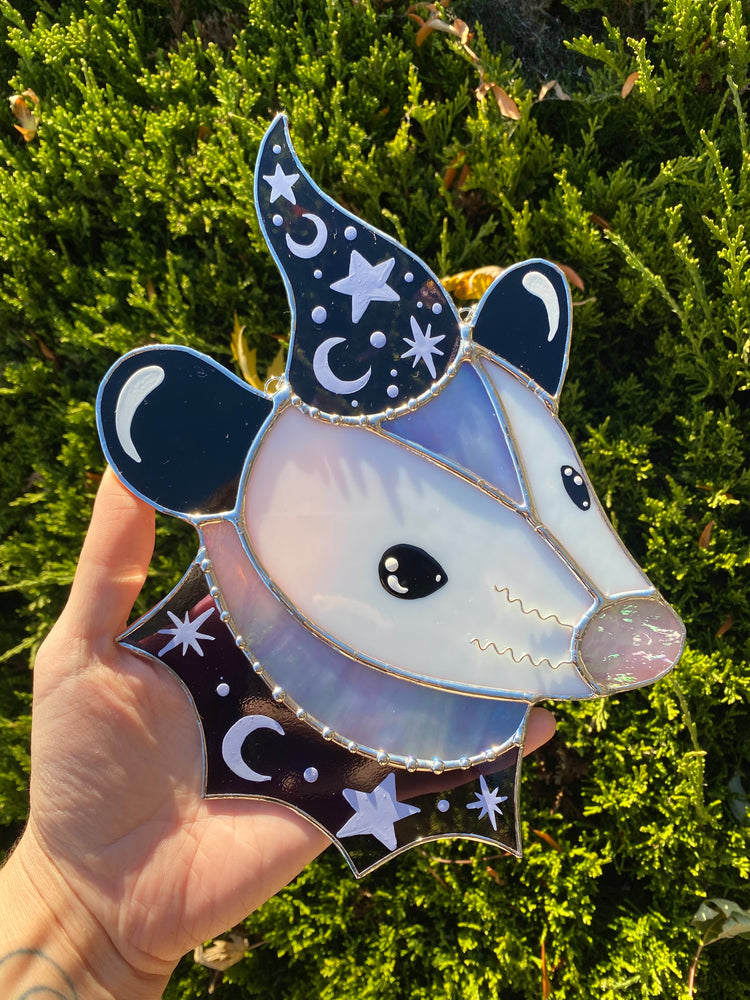 Purple Starry Opossum Stained Glass Suncatcher