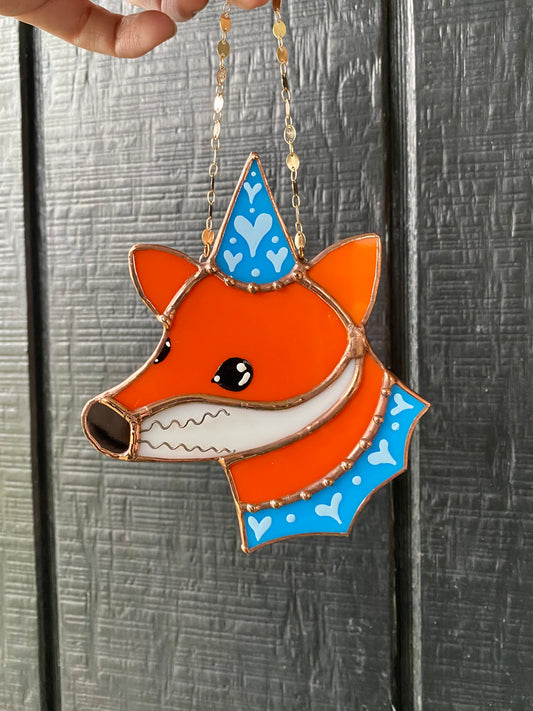 Blue Wizard Fox Mini Stained Glass Suncatcher