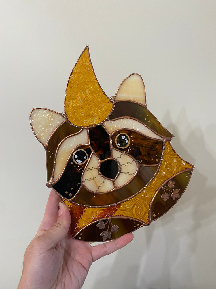 Golden Wizard Raccoon Stained Glass Suncatcher