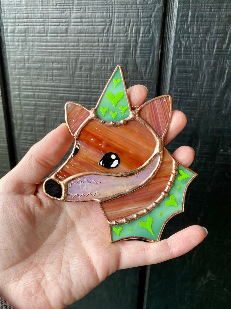 Green Wizard Fox Mini Stained Glass Suncatcher