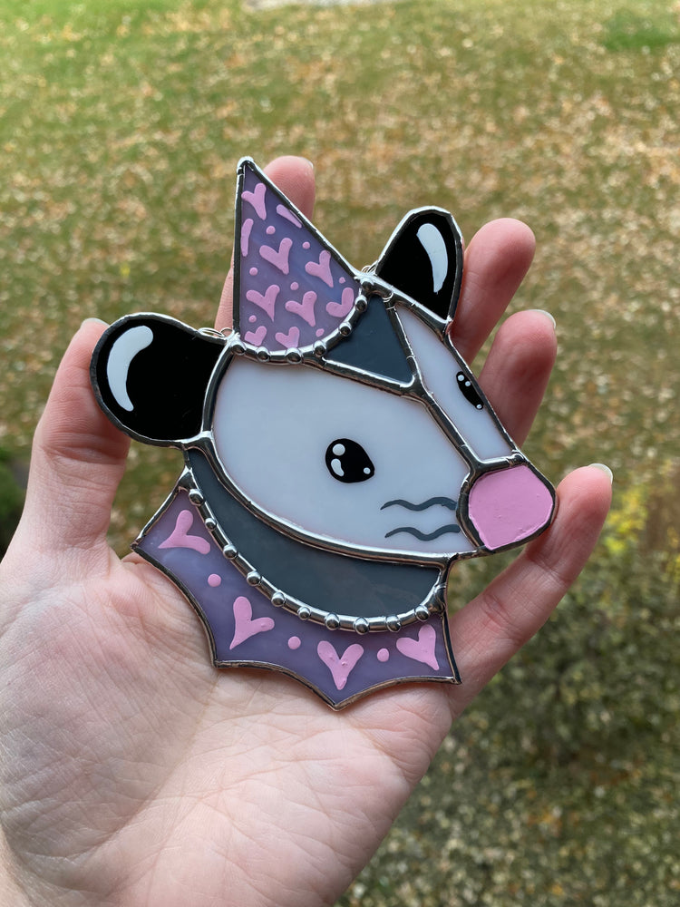 Purple and Pink Lovely Opossum Mini Stained Glass Suncatcher