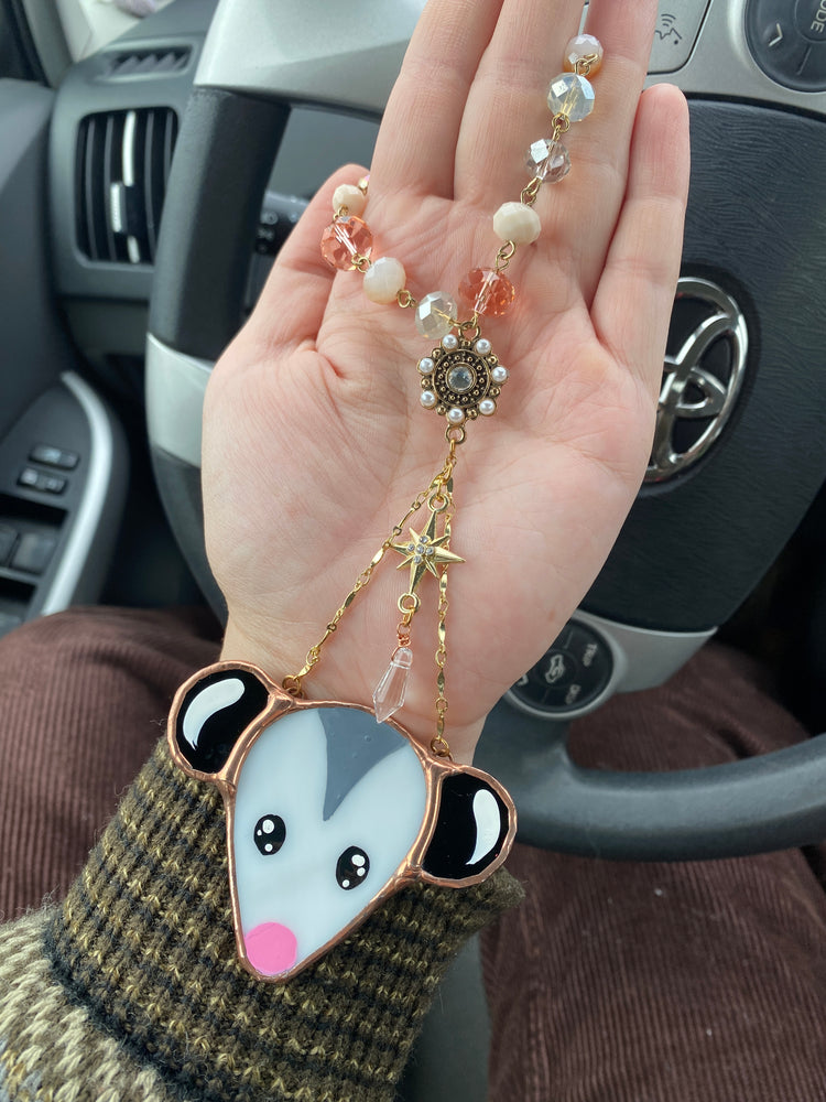 Ornate Opossum Stained Glass Car Charm