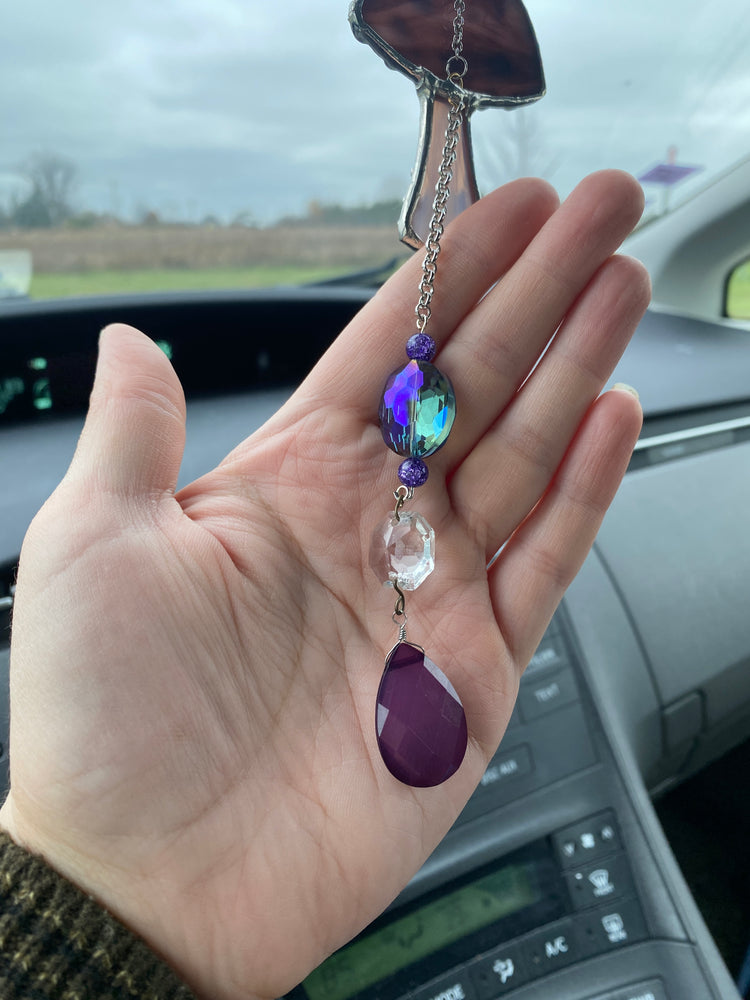 Whimsy Purple Mushroom Stained Glass Car Charm