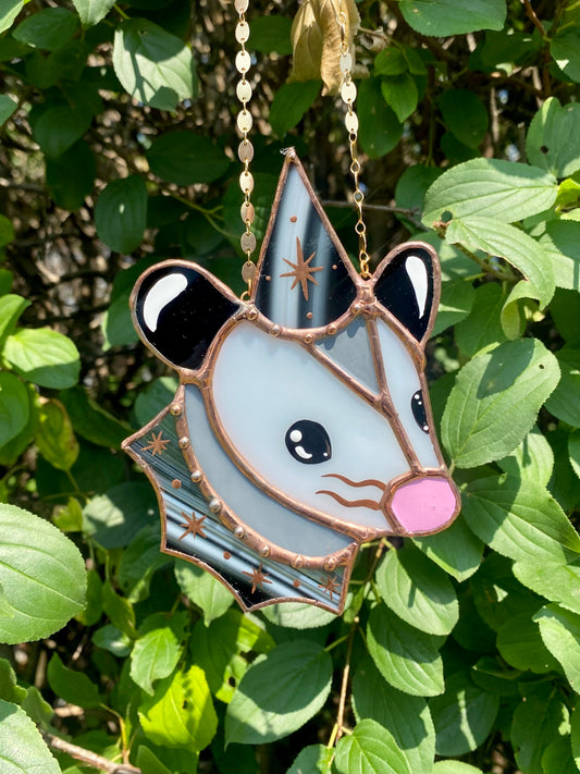 Mini Star Wizard Opossum Stained Glass Ornament