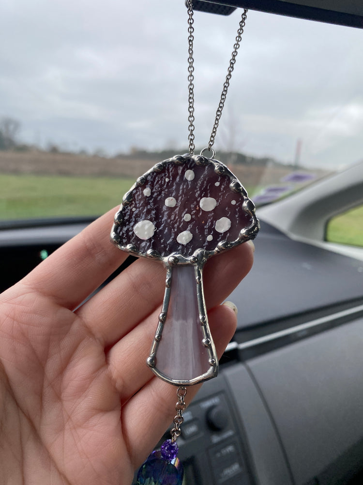 Whimsy Purple Mushroom Stained Glass Car Charm