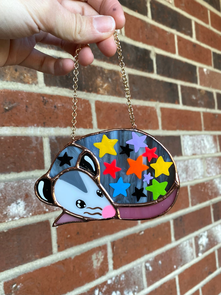 Mini Starry Opossum (ver1) Stained Glass Suncatcher Ornament