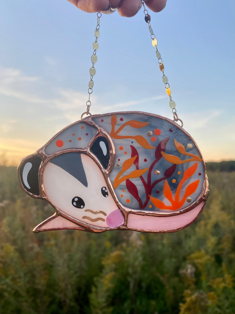 Sleepy Fall Opossum Mini Suncatcher Ornament