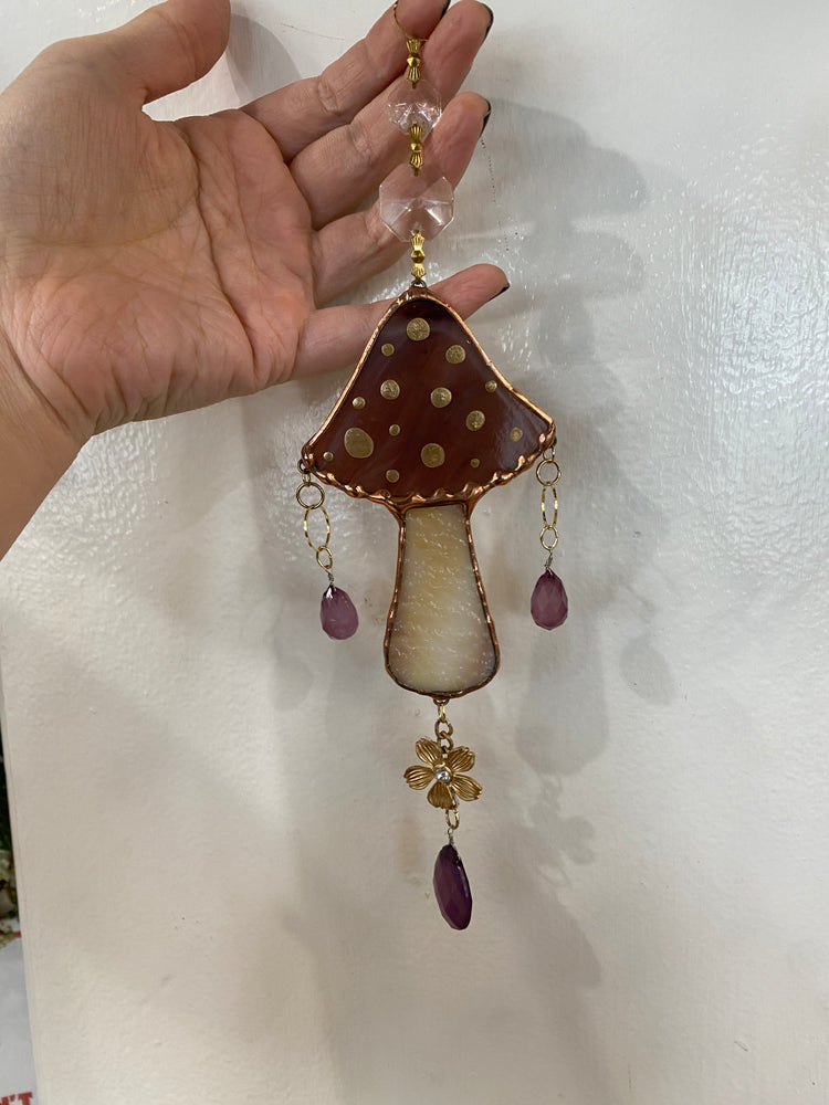 Purple Mushroom Stained Glass Suncatcher