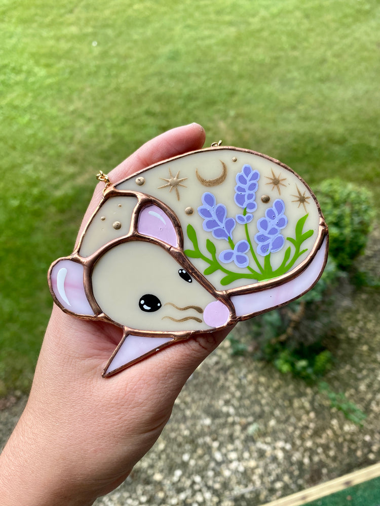 Mini Tan Lavender Rat Stained Glass Ornament