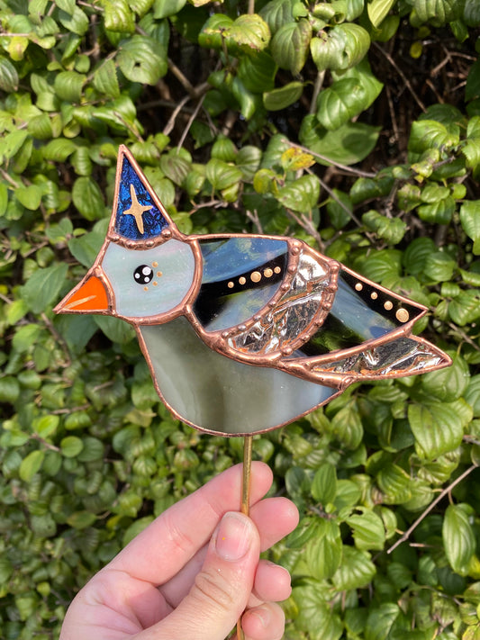 Wizard Pigeon Stained Glass Planter Stake