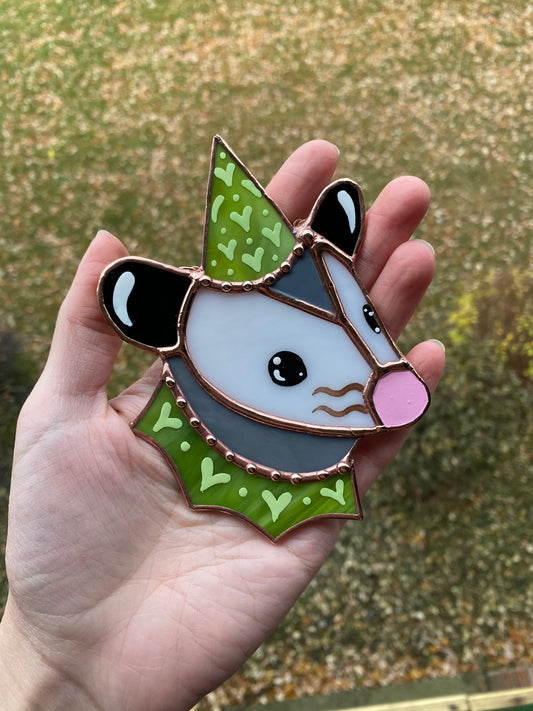 Green Lovely Opossum Mini Stained Glass Suncatcher