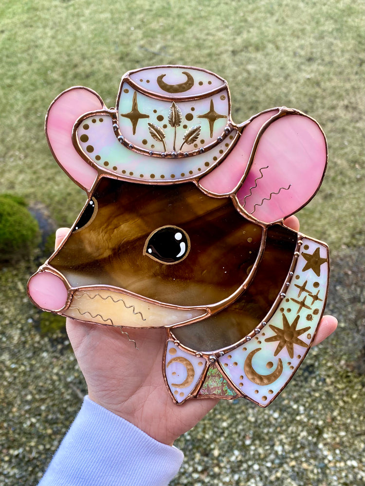 Celestial Cowboy Mouse Stained Glass Suncatcher