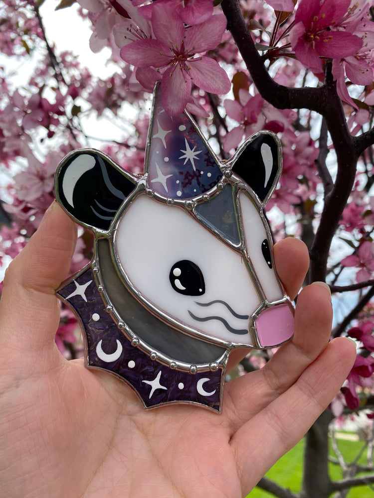 Purple Galaxy Opossum Mini Stained Glass Ornament