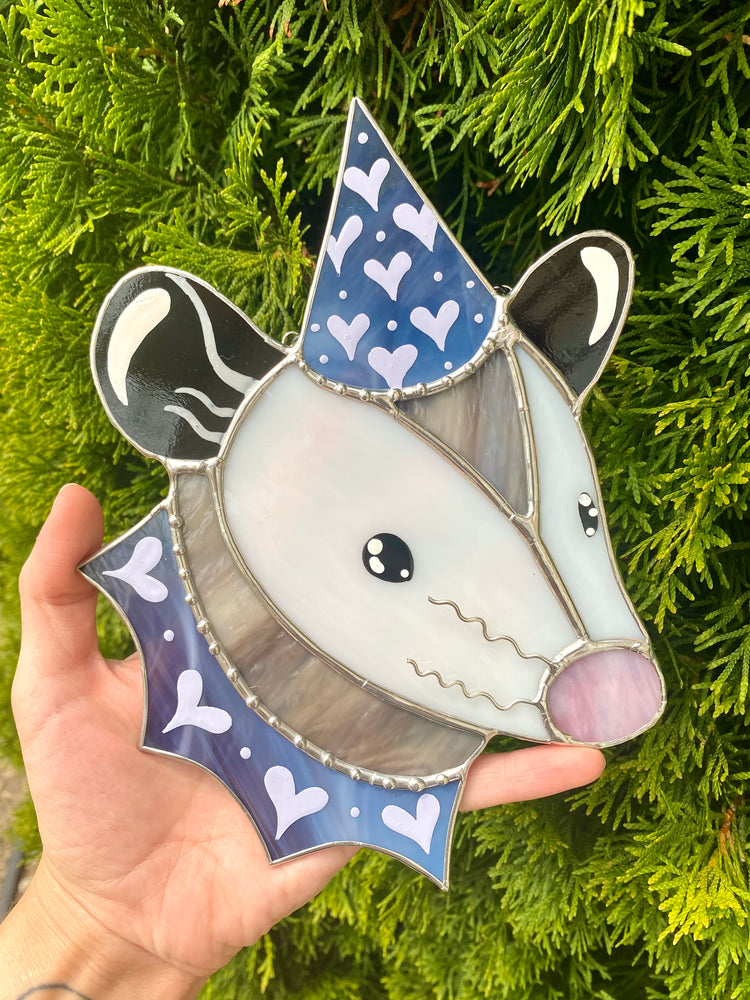 Purple Heart Stained Glass Opossum