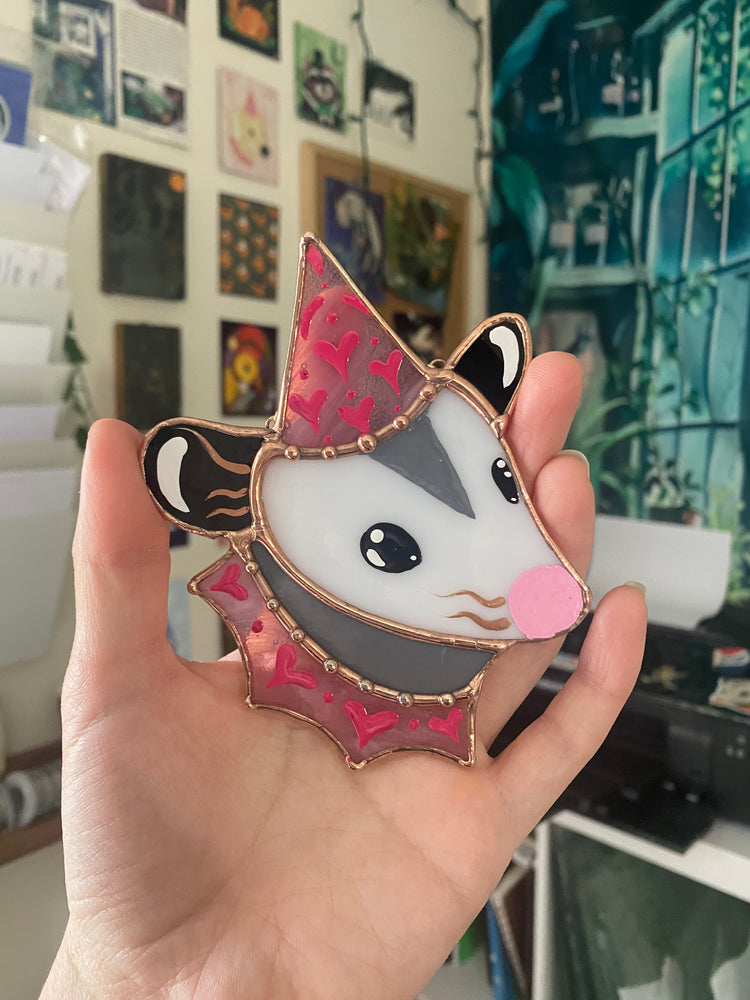 Mini Lovely Opossum Stained Glass Ornament