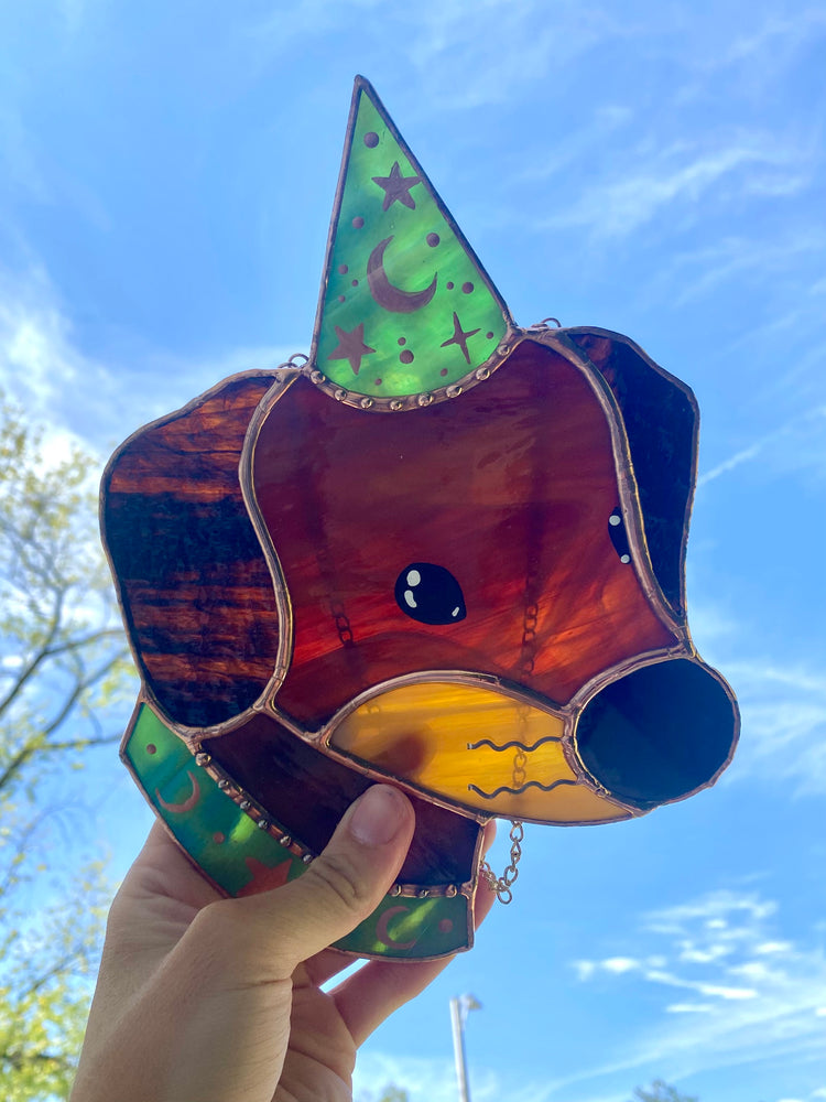 Green Wizard Puppy Stained Glass Suncatcher