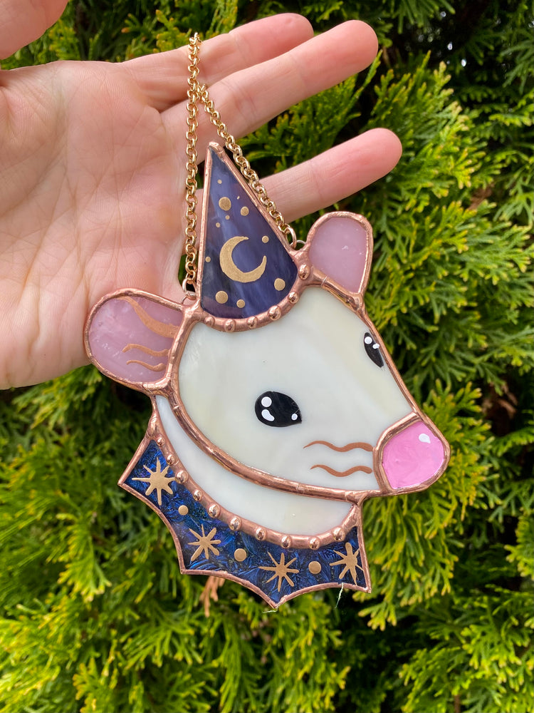 Violet Wizard Rat Mini Stained Glass Suncatcher