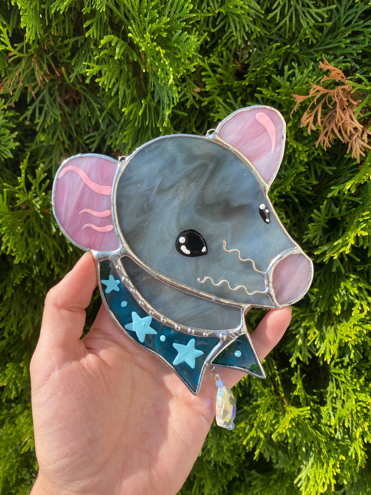 Gray Bandana Rat Stained Glass Suncatcher