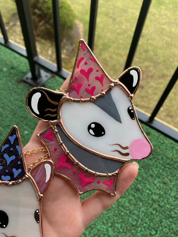 Mini Lovely Opossum Stained Glass Ornament