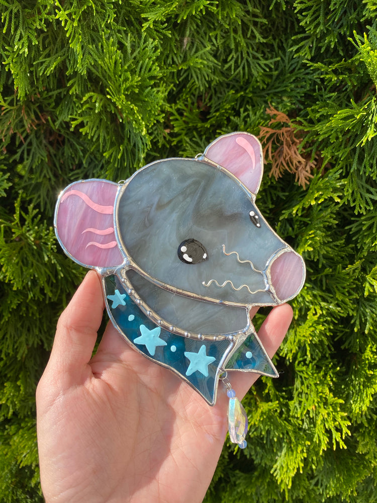 Gray Bandana Rat Stained Glass Suncatcher